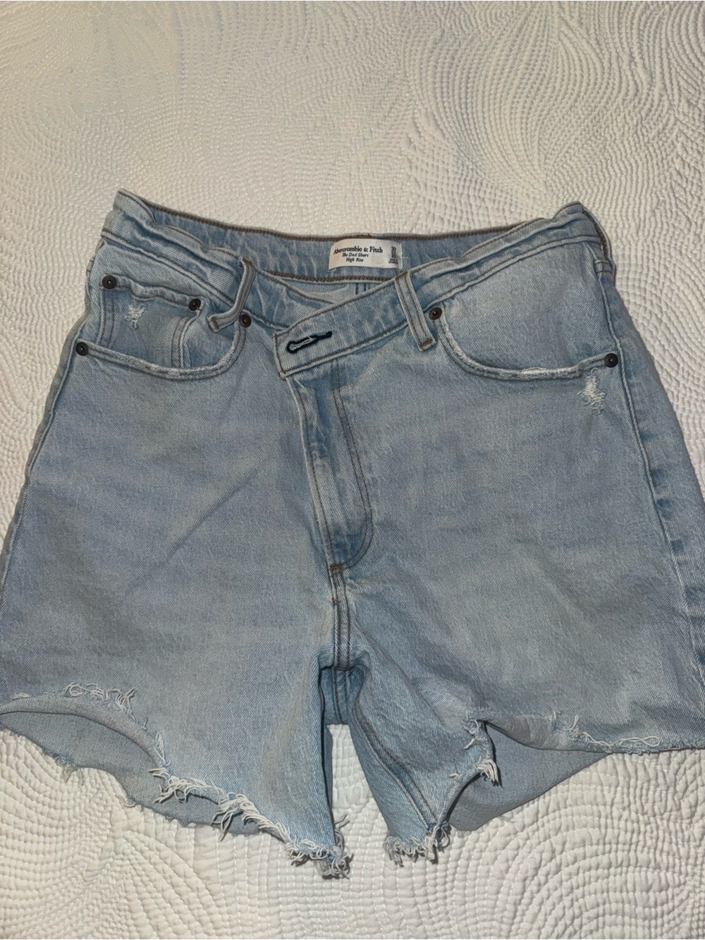 Abercrombie & Fitch Light Wash Distressed Denim Shorts